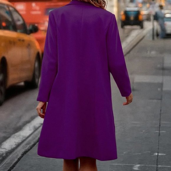 Lapel Neck Double Breasted Overcoat purple - Picture 2 of 5